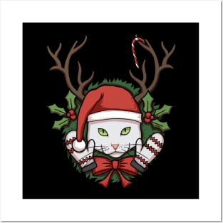 White Christmas Cat Posters and Art